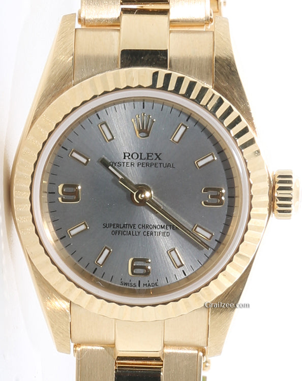 2001 (K Serial) Rolex Oyster Perpetual 26MM Silver Dial Yellow Gold Bracelet (76198.)