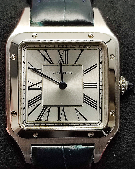 2024 Cartier Santos Dumont De Cartier 43.5MM Quartz Silver Dial Leather Strap (WSSA0022)