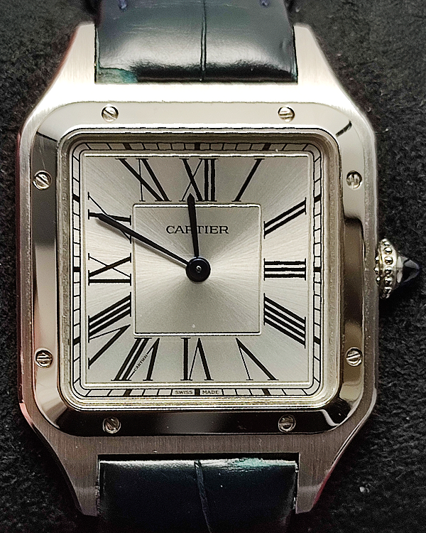 2024 Cartier Santos Dumont De Cartier 43.5MM Quartz Silver Dial Leather Strap (WSSA0022)