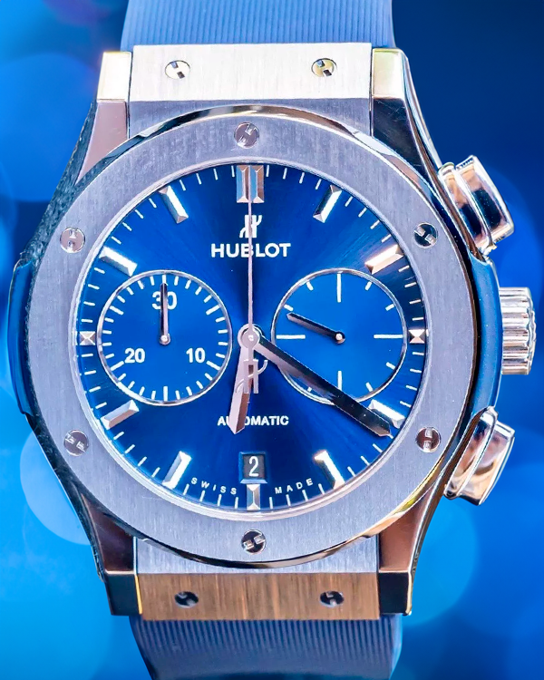 2016 Hublot Classic Fusion Chronograph 45MM Blue Dial Rubber Strap (521.NX.7170.LR)