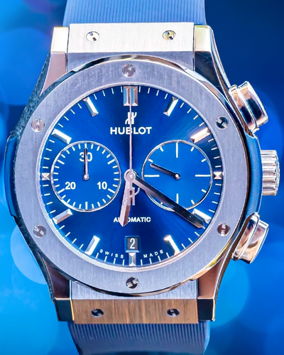 2016 Hublot Classic Fusion Chronograph 45MM Blue Dial Rubber Strap (521.NX.7170.LR)