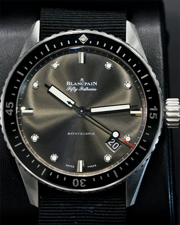 2014 Blancpain Fifty Fathoms Bathyscaphe 43MM Grey Dial Textile Strap (5000-1110-NABA)