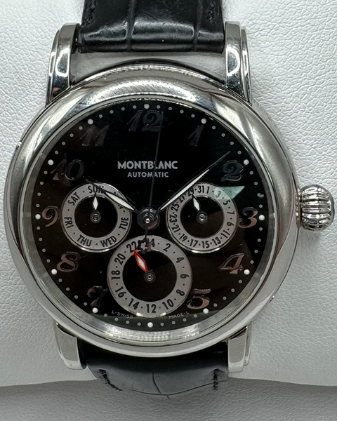 Montblanc Meisterstuck 7018 クロノグラフ 腕時計 Montblanc Meisterstuck Dual Time 38MM Black Dial Leather Strap
