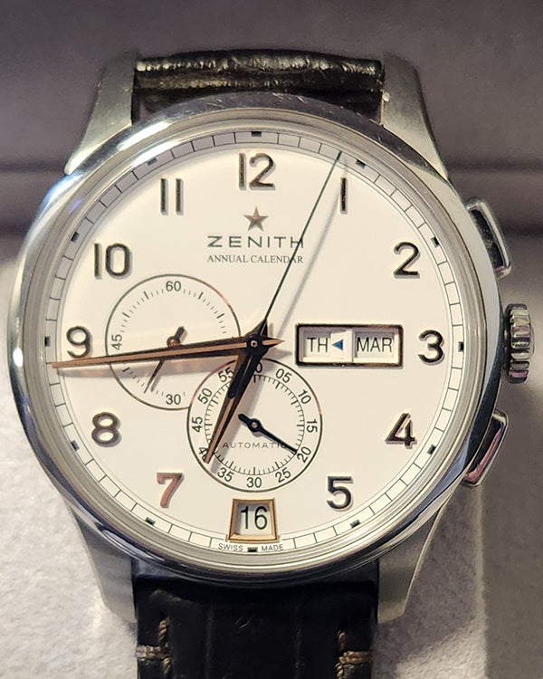 2017 Zenith Captain Chronograph 42MM White Dial Leather Strap (03.2072.4054/01.C711)