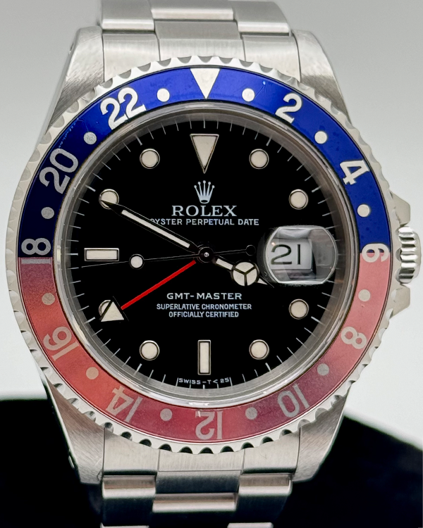 No Reserve - 1998 Rolex GMT-Master "Faded Pepsi" 40MM Black Dial Steel Bracelet (16700)