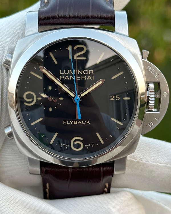 Panerai Luminor 1950 3 Days Chrono Flyback 44MM Black Dial Leather Strap (PAM00524)