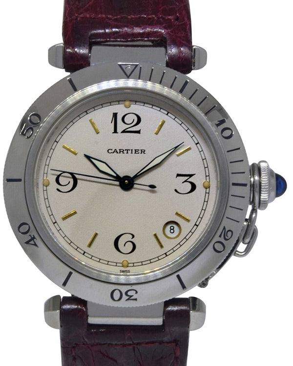 Cartier Pasha De Cartier 38MM Silver Dial Leather Strap (W3100655)