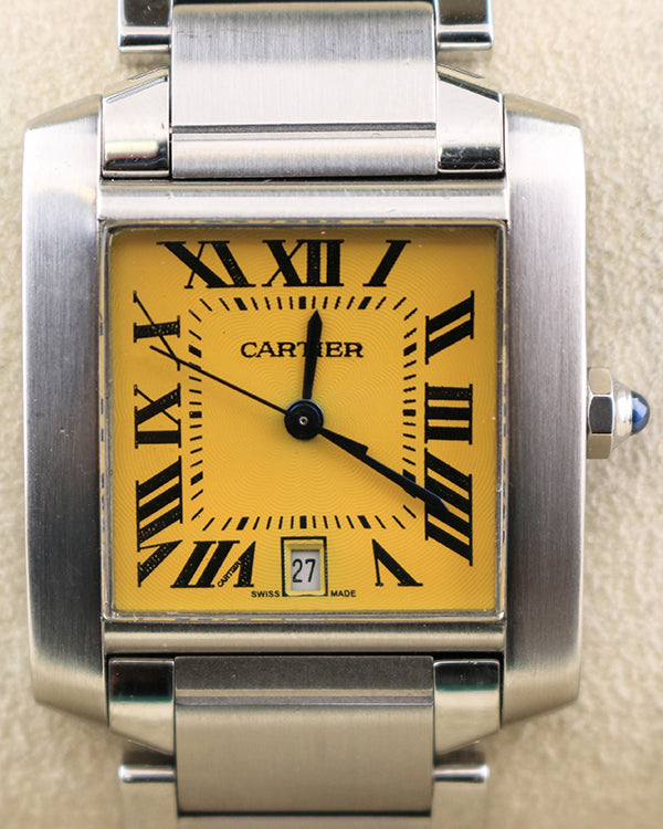 Cartier Tank Française 28MM Aftermarket Yellow Dial Steel Bracelet (2302)