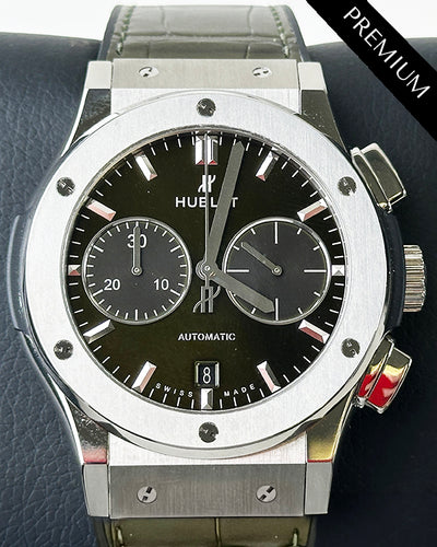 No Reserve - Hublot Classic Fusion Chronograph 45MM Green Dial Leather/Rubber Strap (521.NX.8970.LR)