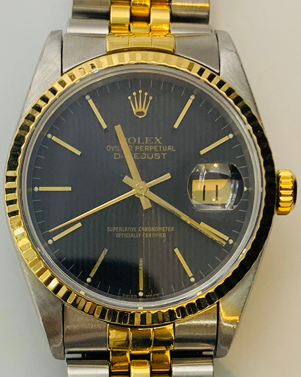 Rolex Datejust 36MM Black "Tapestry" Dial Two-Tone Jubilee Bracelet (16233)