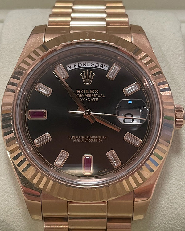 Rolex Rudy Rolex Day-Date II 41MM Factory Ruby Black Dial Rose Gold President Bra ...