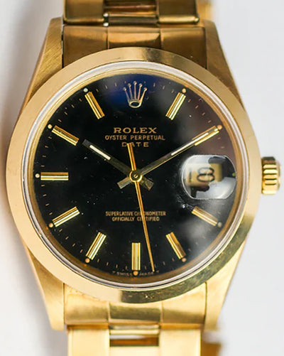 Rolex Oyster Perpetual Date 34MM Black Dial Yellow Gold Oyster Bracelet (15007)