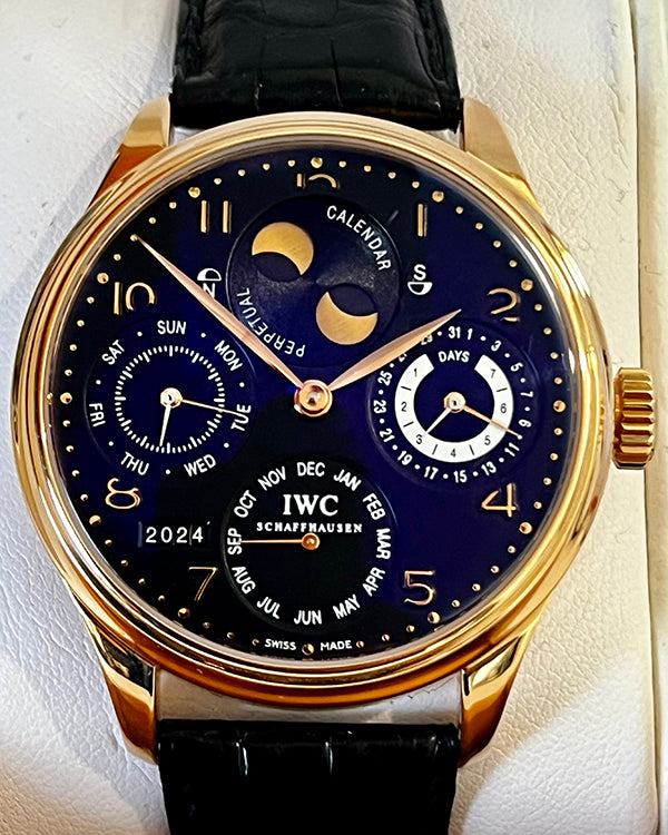 IWC Schaffhausen Portuguese Perpetual Calendar Moonphase 45MM Black Dial Leather Strap (IW502103)