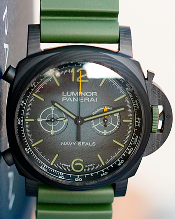 2023 Panerai Luminor Chrono Carbotech Navy SEALs  Limited Edition 44MM Black Dial Textile Strap (PAM01419)