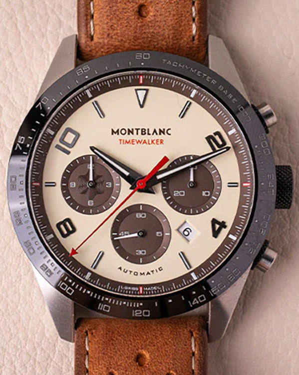 2020 Montblanc Timewalker Chronograph 43MM Champagne Dial Leather Strap (118491)