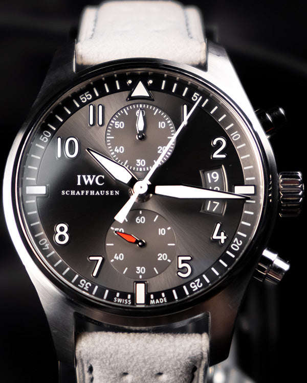 2013 IWC Pilot Spitfire Chronograph 43MM Grey Dial Aftermarket Leather Strap (IW387804)