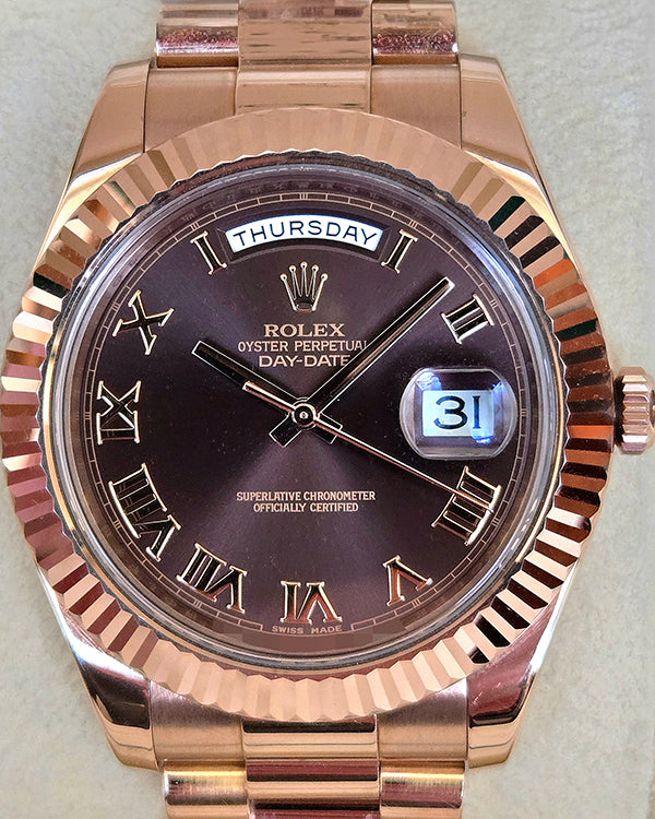 2015 Discontinued Rolex Day-Date 41MM Chocolate Dial Rose Gold President Bracelet (218235)