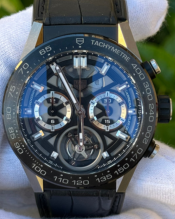 2018 Tag Heuer Carrera Heuer-02T Tourbillion 45MM Skeleton Dial Rubber Strap (CAR5A8Y.FC6377)