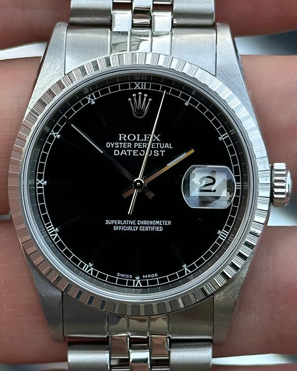 1999 (A Serial) Rolex Datejust 36MM Black Dial Jubilee Bracelet (16220)