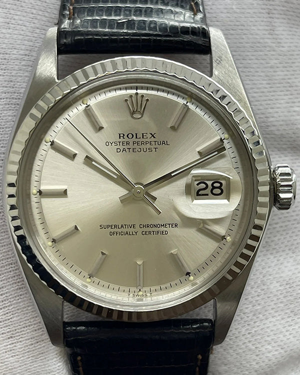 Rolex Datejust 36MM Silver Dial Aftermarket Leather Strap (1601)