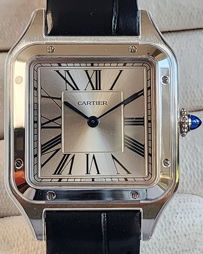 2024 Cartier Santos Dumont 43.5x31.4MM Quartz Silver Dial Leather Strap (WSSA0022)