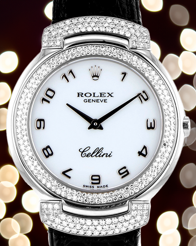 Rolex Cellini Cellissima Vintage 33MM Quartz White Dial Leather Strap (6683)