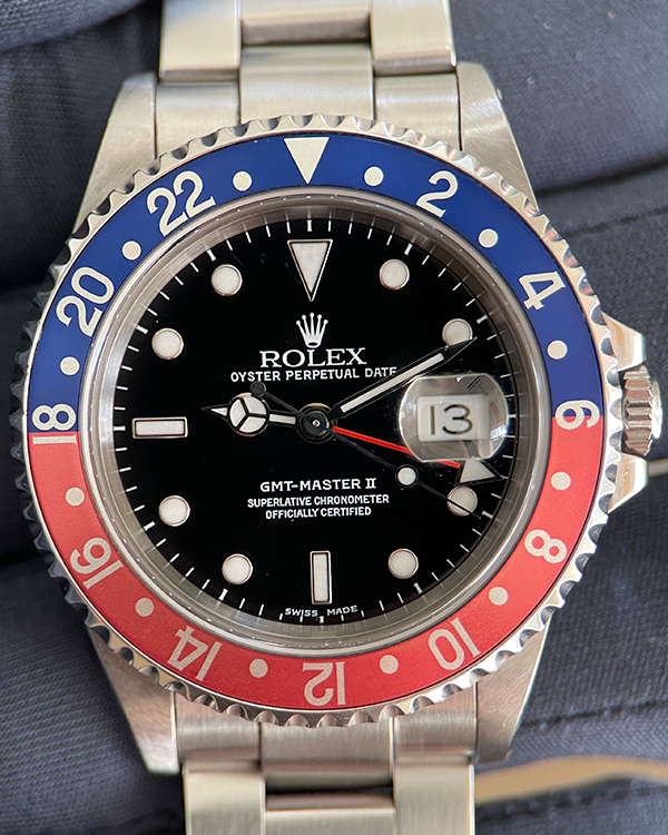 2002 Rolex GMT-Master II "Pepsi" 40MM Black Dial Steel Bracelet (16710)