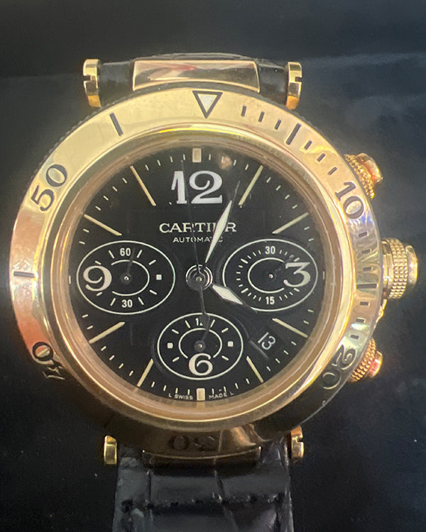 Cartier Pasha De Cartier 42MM Black Dial Leather Strap (W3030018)