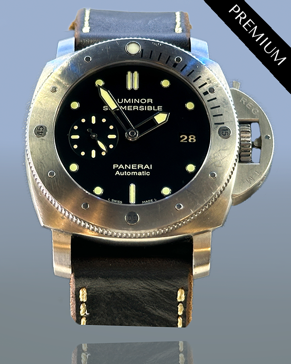 No Reserve - 2012 Panerai Luminor Submersible 1950 3 Days 47MM Black Dial Aftermarket Leather Strap (PAM00305)