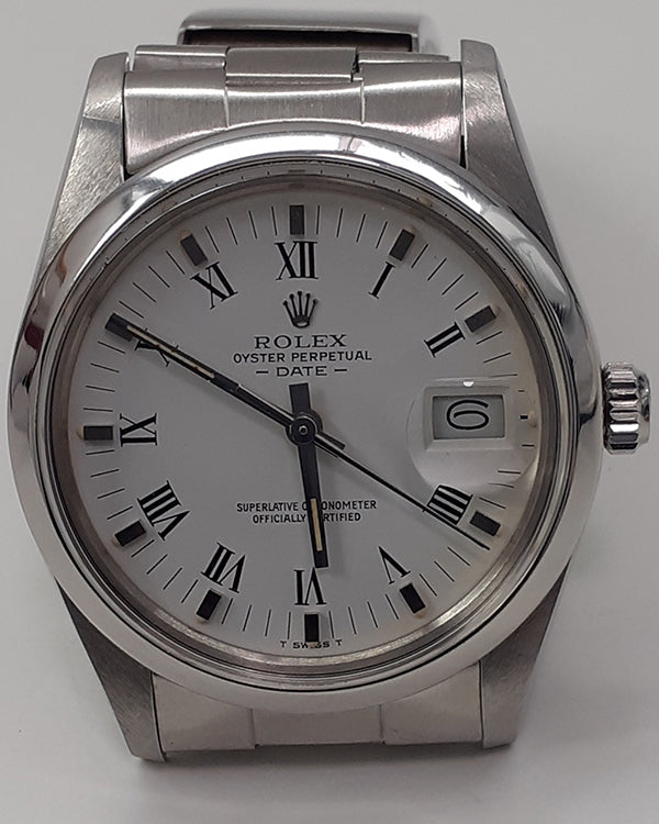 Rolex Oyster Perpetual Date Vintage 34MM White Dial Steel Bracelet (15000)