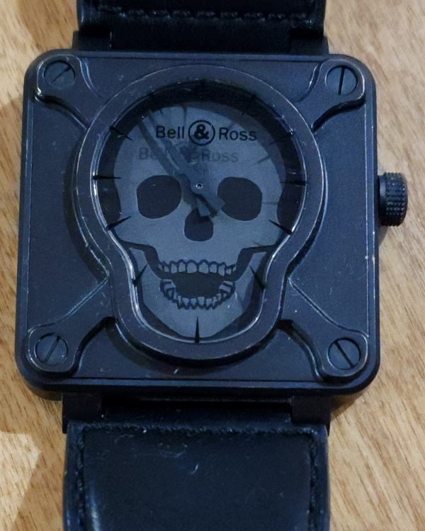 No Reserve - 2009 Bell & Ross BR 01-92 Airborne II Skull 46MM Grey Dial Leather Strap (BR01-92-SA)