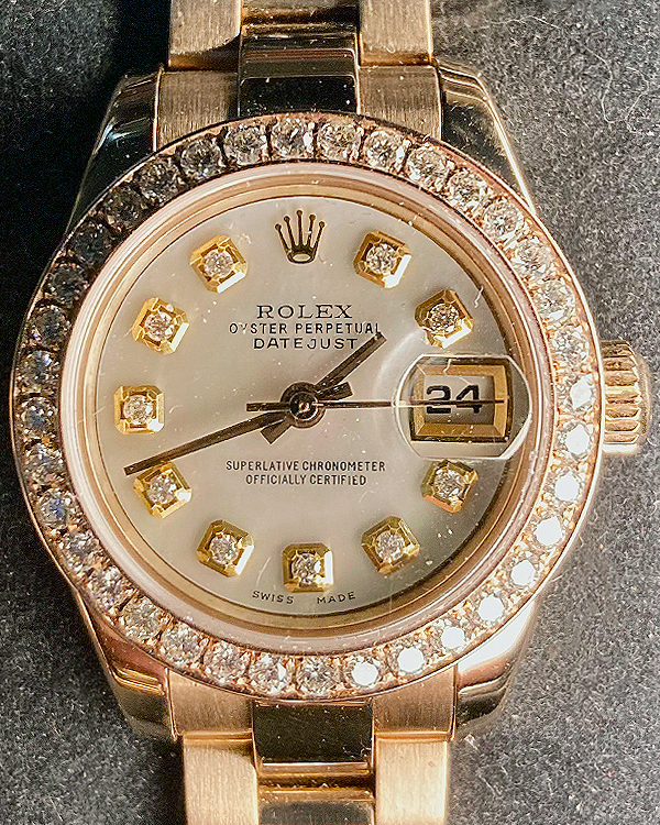 Rolex Lady-Datejust 26MM Mother Of Pearl Dial Rose Gold Bracelet (179165)