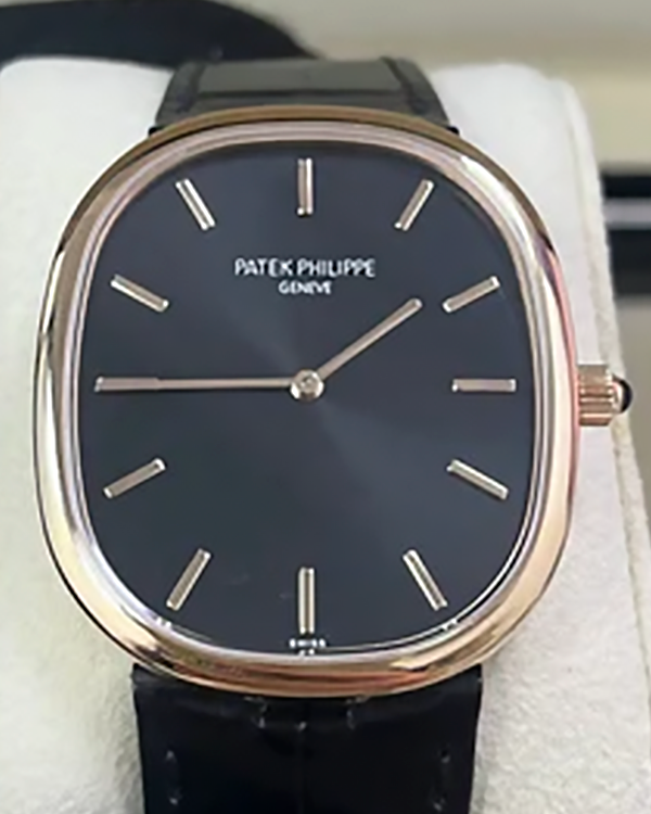 2021 Patek Philippe Golden Ellipse 39.5MM Black Dial Leather Strap (5738R-001)