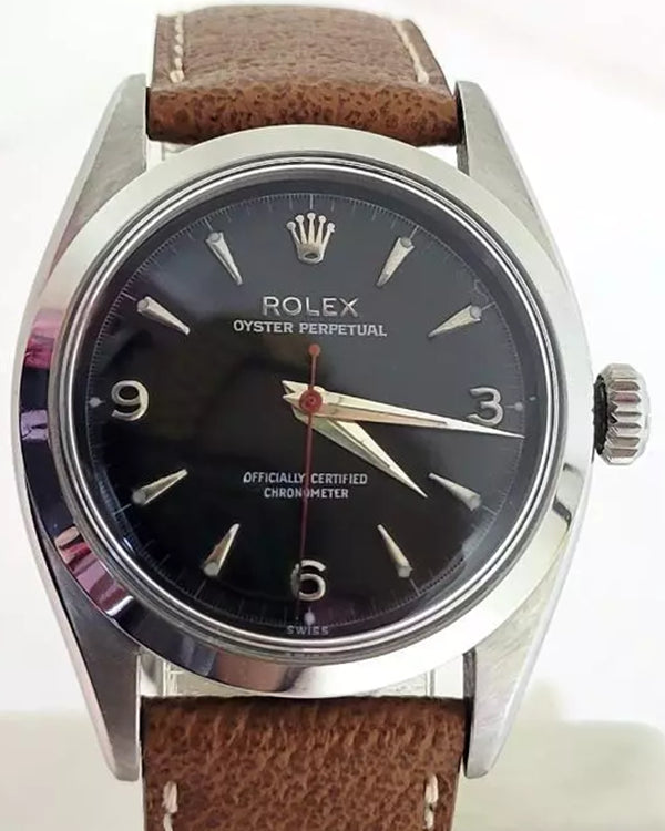 1960 Rolex Oyster Perpetual Vintage 34.5MM Black Dial Aftermarket Leather Strap (6580)