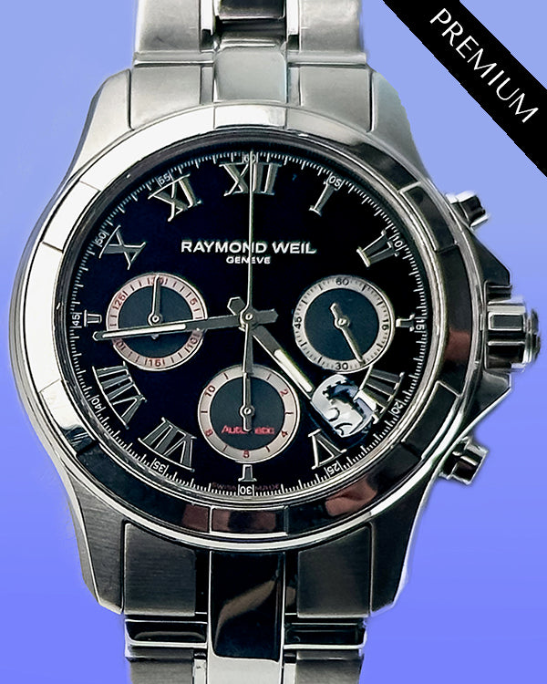 No Reserve - Raymond Weil Parsifal 41MM Black Dial Steel Bracelet (7260-ST-00208)