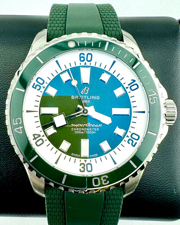 No Reserve  - 2024 Breitling Superocean Automatic 44MM Green Dial Rubber Strap (A17376)