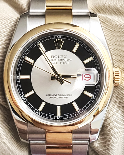 2006 Rolex Datejust 36MM Tuxedo Silver/Black Dial Two-Tone Bracelet (116203)