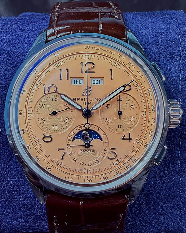 2024 Breitling Premier B25 Datora 42MM Salmon Dial Leather Strap (AB2510)