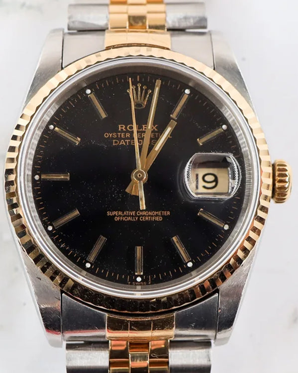 1989 (L Serial) Rolex Datejust 36MM Black Dial Two-Tone Jubilee Bracelet (16233)