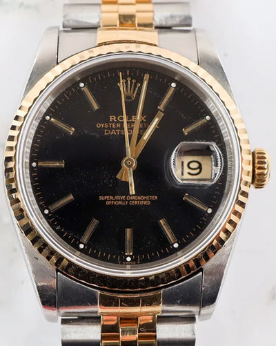 1989 (L Serial) Rolex Datejust 36MM Black Dial Two-Tone Jubilee Bracelet (16233)