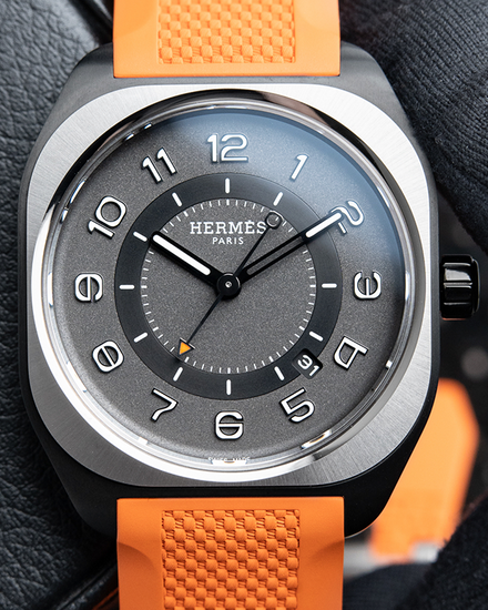 2024 Hermès Heure H H08 7/2024 42MM Titanium Grey Dial Orange Rubber Strap (W049430WW00)