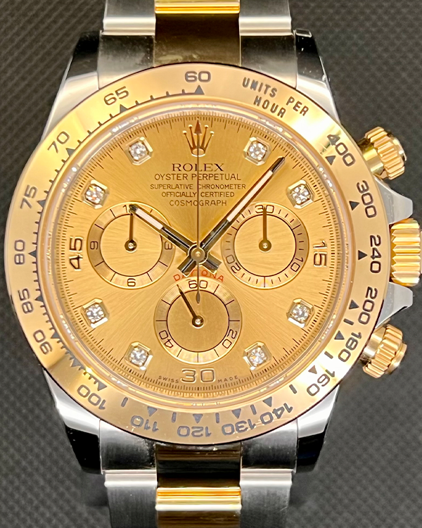 2022 Rolex Daytona Cosmograph Yellow Gold and Oystersteel Champagne Factory Diamonds Dial (116503)