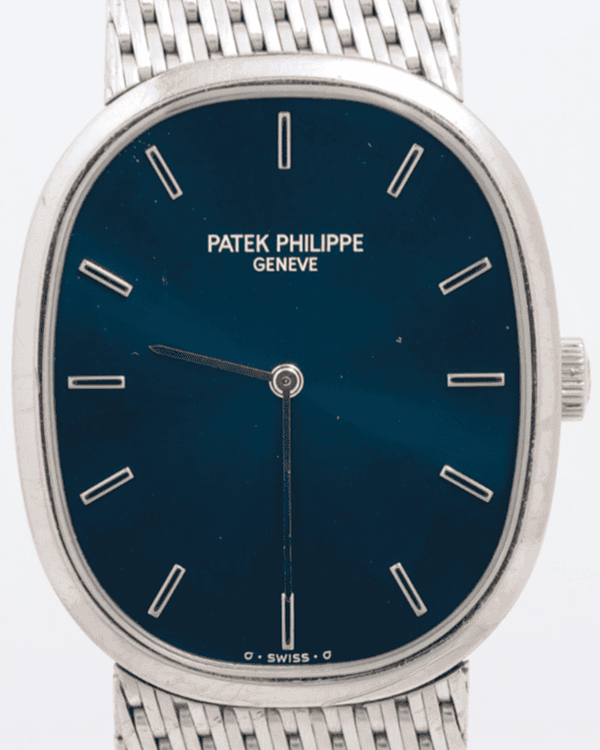 Patek Philippe Golden Ellipse 33x26MM Blue Dial White Gold Bracelet (3748/1)