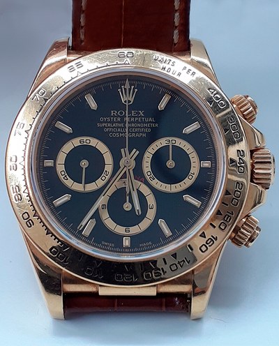 Rolex Cosmograph Daytona "Zenith" 40MM Black Dial Leather Strap (16518)