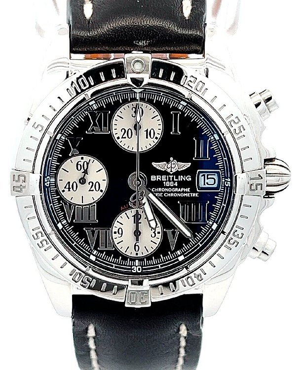 Breitling Chrono Cockpit 39MM Black Dial Leather Strap (A13358)