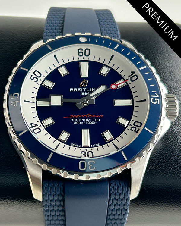 No Reserve - 2022 Breitling Superocean 42MM Blue Dial Rubber Strap (A17375)