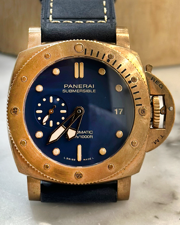 2023 Panerai Submersible "Bronzo Blu Abisso" 42MM Blue Dial Leather Strap (PAM01074)