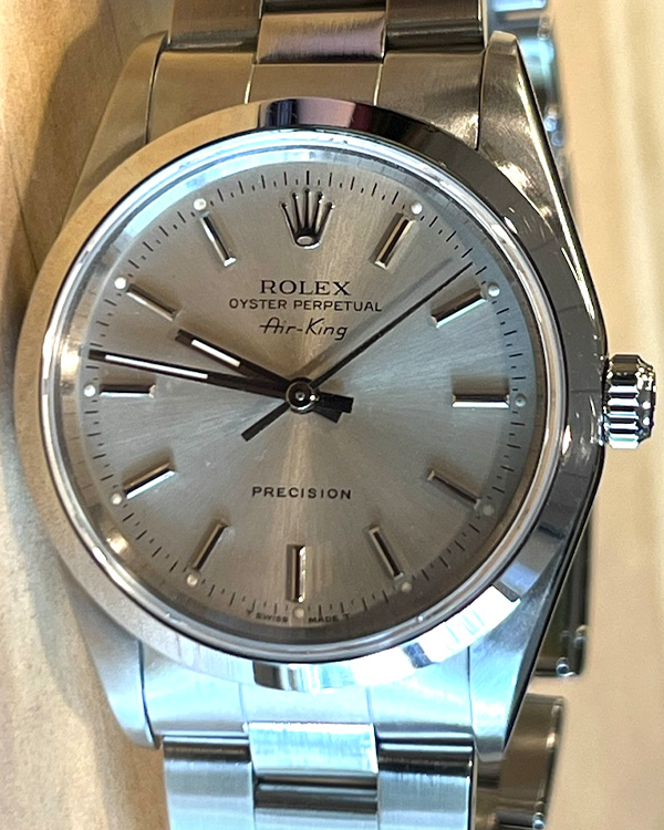 1995 (W-Serial) Rolex Air-King Vintage 34MM Silver Dial Oyster Bracelet (14000)