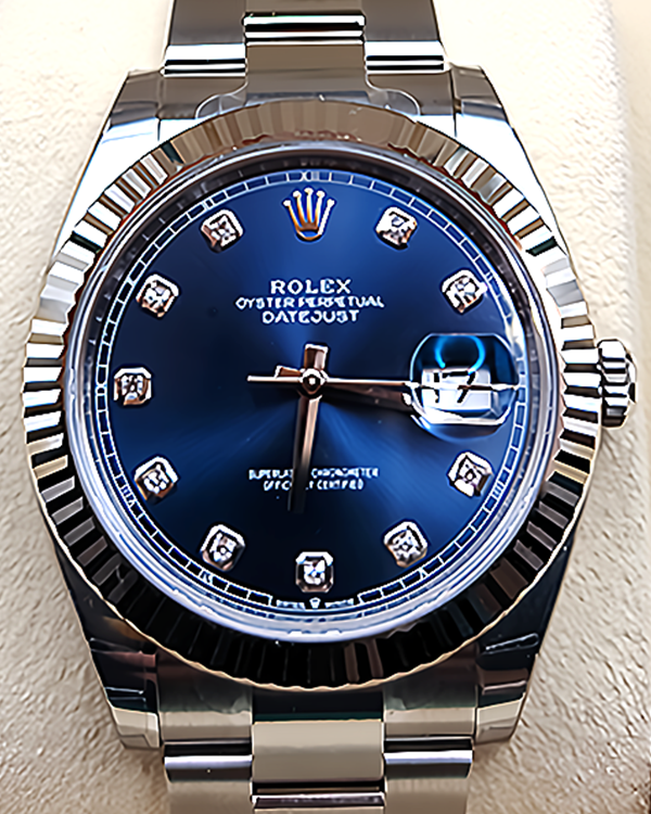 2023 Rolex Datejust 41 White Gold & Oystersteel Factory Diamond Blue Dial (126334)