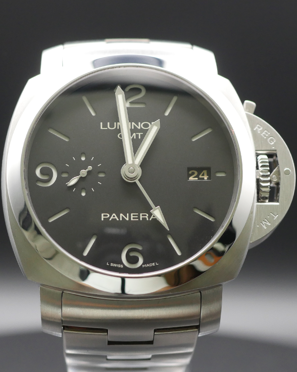 2014 Panerai Luminor 1950 3 Days GMT 44MM Black Dial Steel Bracelet (PAM00329)